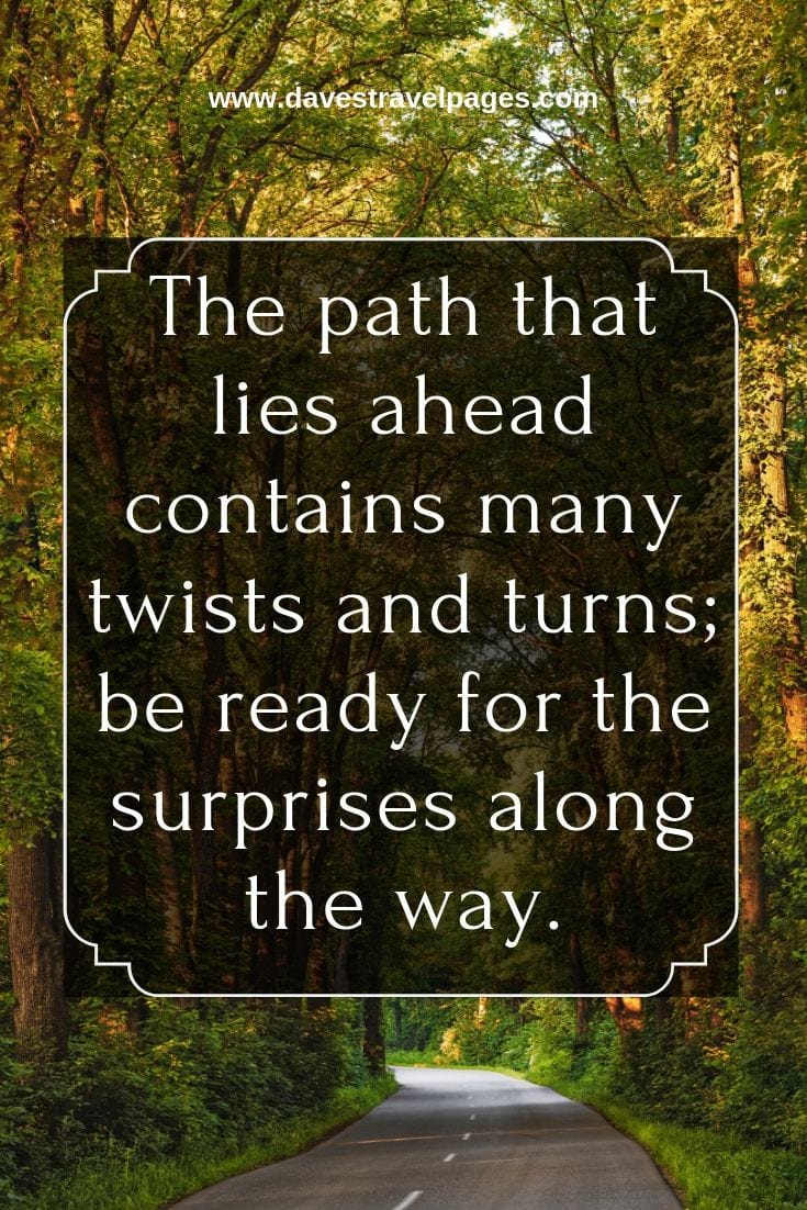 Journey Quotes and Captions: The path that lies ahead contains many twists and turns; be ready for the surprises along the way.