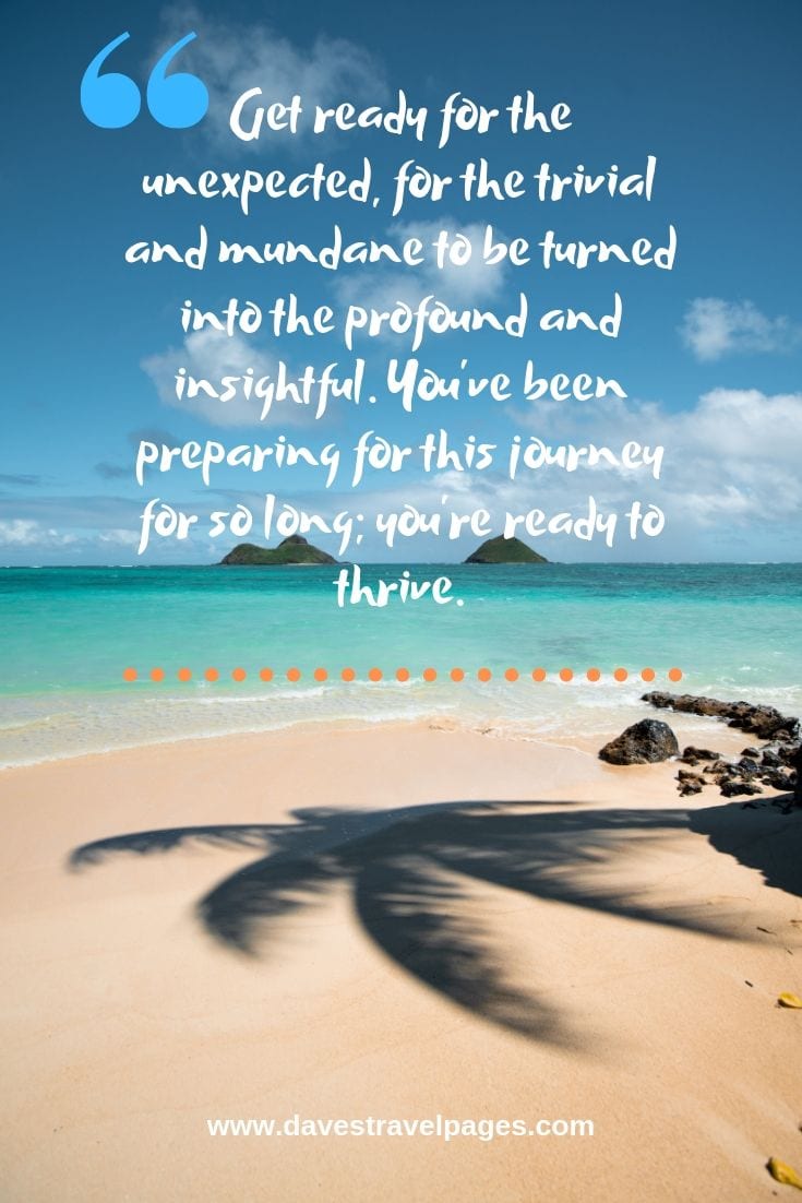 Journey Quotes: Get ready for the unexpected, for the trivial and mundane to be turned into the profound and insightful. You’ve been preparing for this journey for so long; you’re ready to thrive.